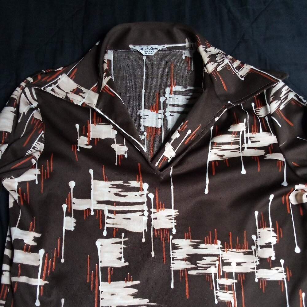 Vintage Mardi Modes Abstract Strokes Polyester Shirt Top Union Made